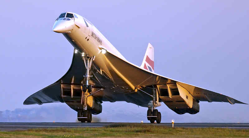 A screenshot from a video footage featuring Concorde in flight.