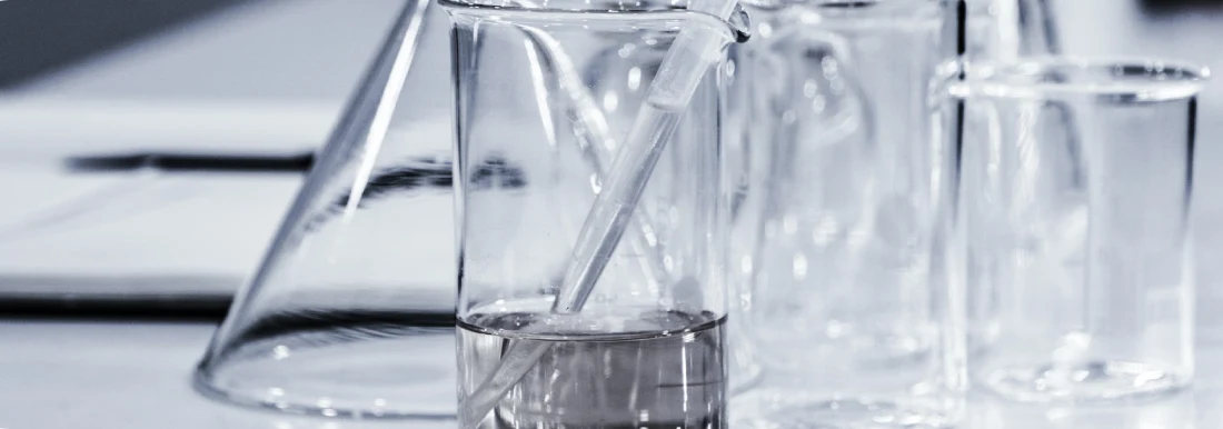 A beaker filled with clear liquid