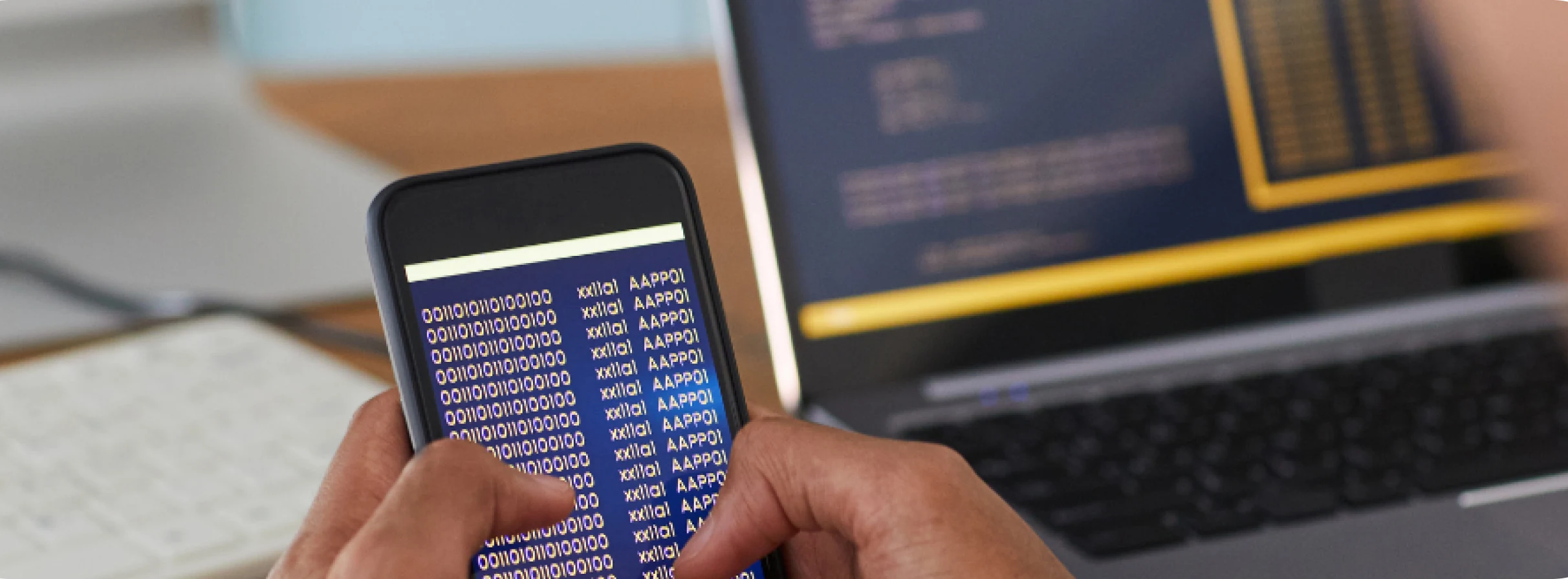 A phone showing binary codes