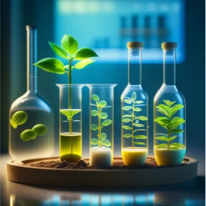 Green plants inside a bottle with water