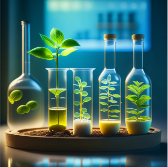 Green plants inside a bottle with water