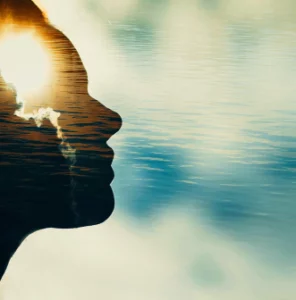 a silhouette of a woman's face