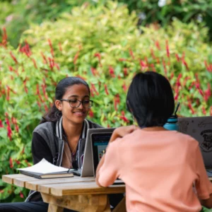 Students outside studying