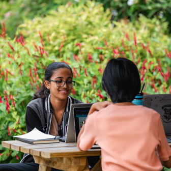 Students outside studying