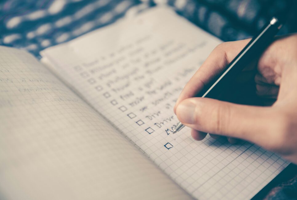 Tickbox of goals on notepad