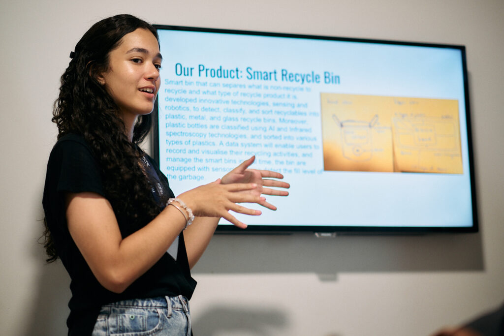 A student delivering a business management project