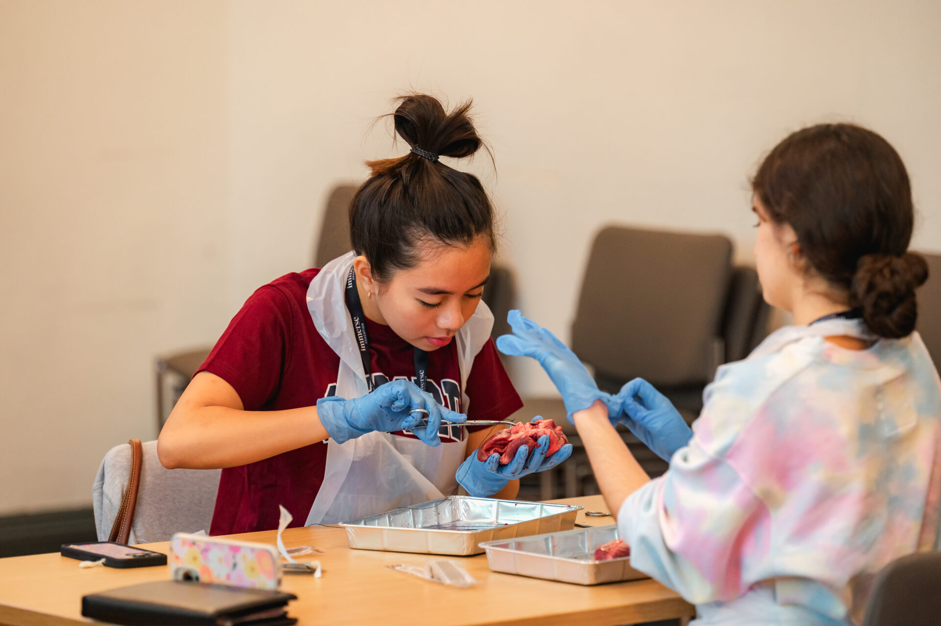 Students completing a dissection in a medicine class
